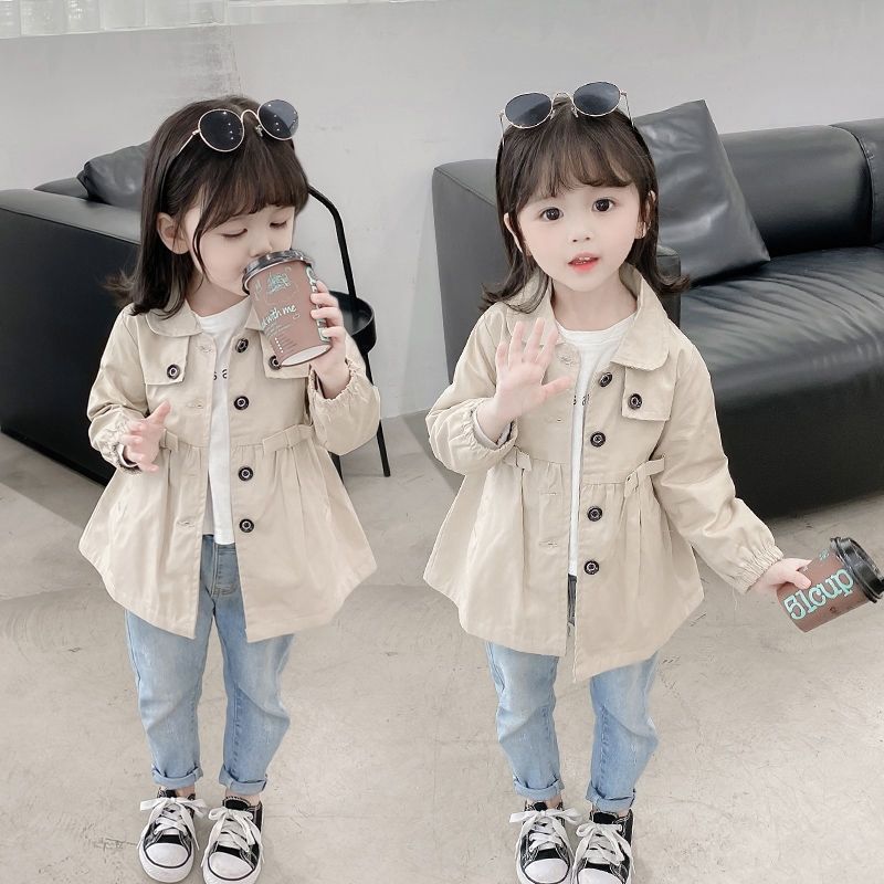 Children's coat girl baby windbreaker spring and autumn 2022 new western style princess little girl fashion medium and long Korean version tide