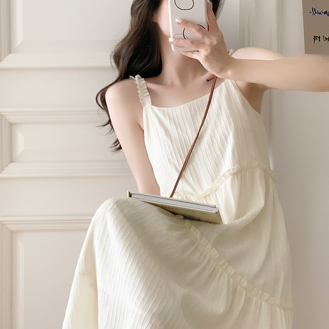 Qingti French suspenders long skirt women's summer 2022 new fresh cake dress women's niche design