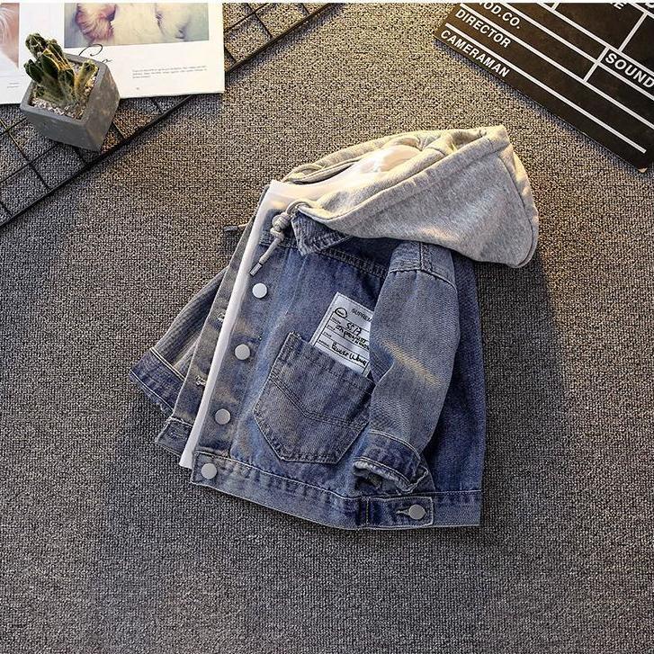 Boys jacket spring and autumn denim jacket children's hooded denim jacket children's 2022 new Korean jacket trend