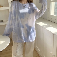 2022 autumn new outer wear autumn clothes loose gradient tie-dye couple long-sleeved t-shirt women