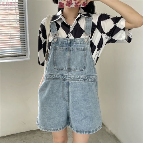 Denim overalls women's shorts summer new small loose Korean version student wide-legged hot pants all-match ins tide