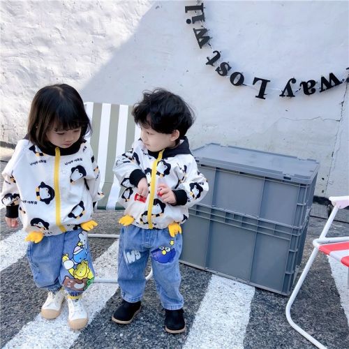 Boys Hooded Jacket Spring Penguin Girls Autumn Tops Western Style Baby Children Autumn Clothes Children's Spring and Autumn Coats