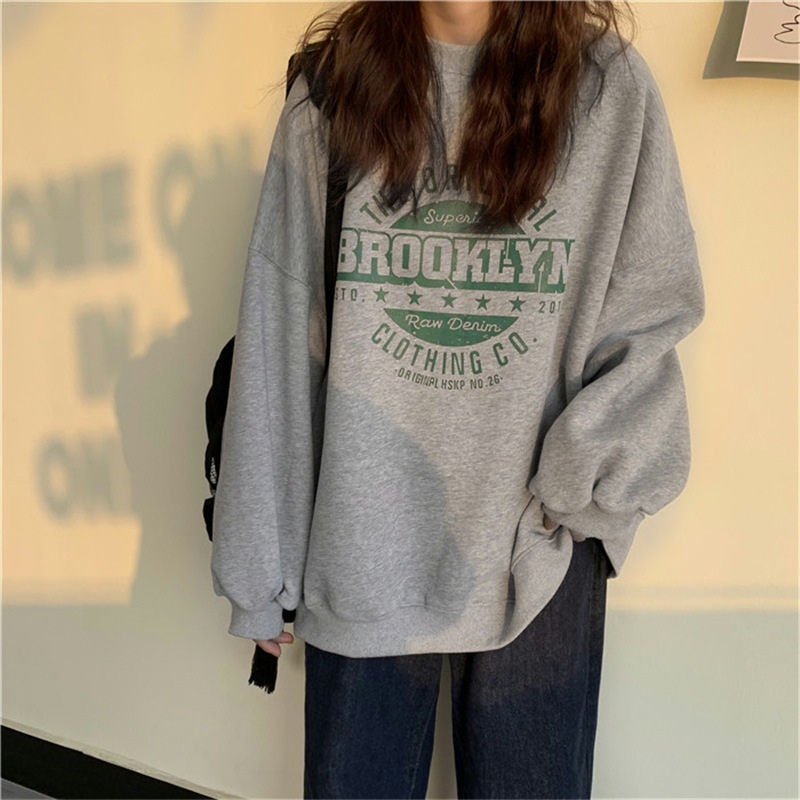 Sweater women's autumn thin hoodless jacket ins wild Harajuku style loose student loose top