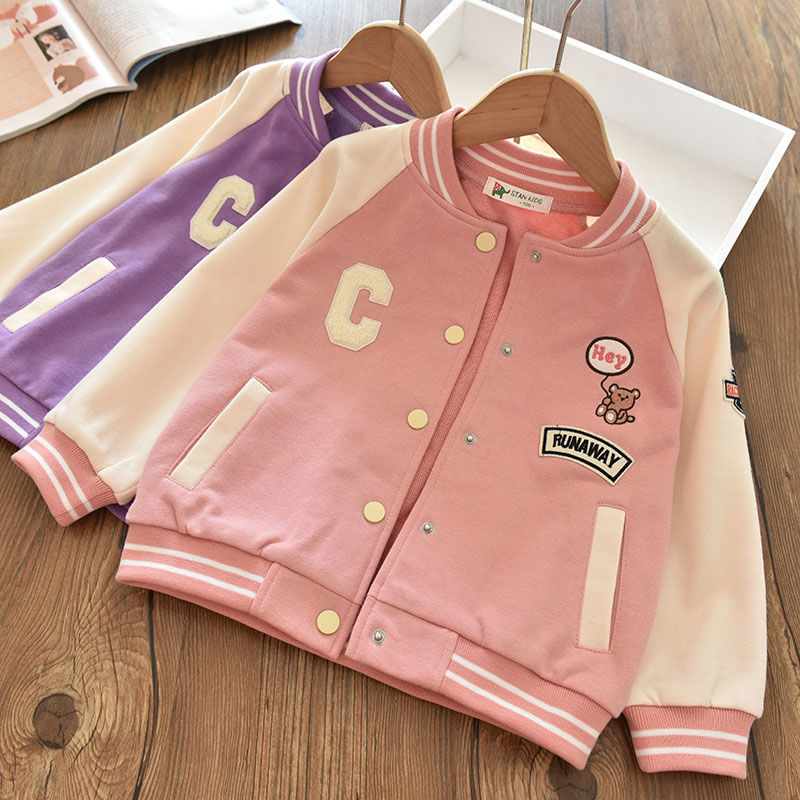 Girls baseball uniform jacket color matching medium and large children's jacket baby foreign style cardigan top spring new little girl