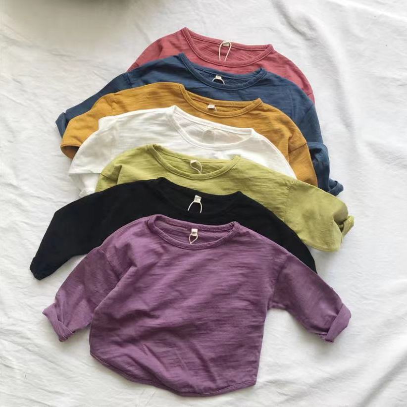 2022 Children's Autumn New Boys Bamboo Cotton All-match Long-Sleeve T-Shirt Girls Baby Korean Version Loose Bottoming Shirt