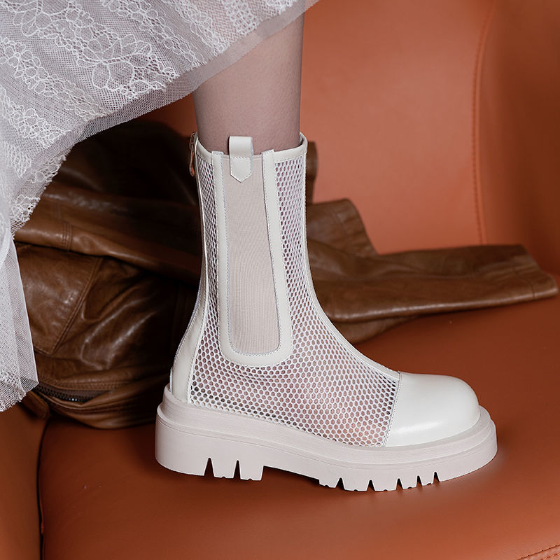 Summer Martin boots Summer summer mid-short boots mesh cool boots short boots with skirts all-match net red breathable thick bottom