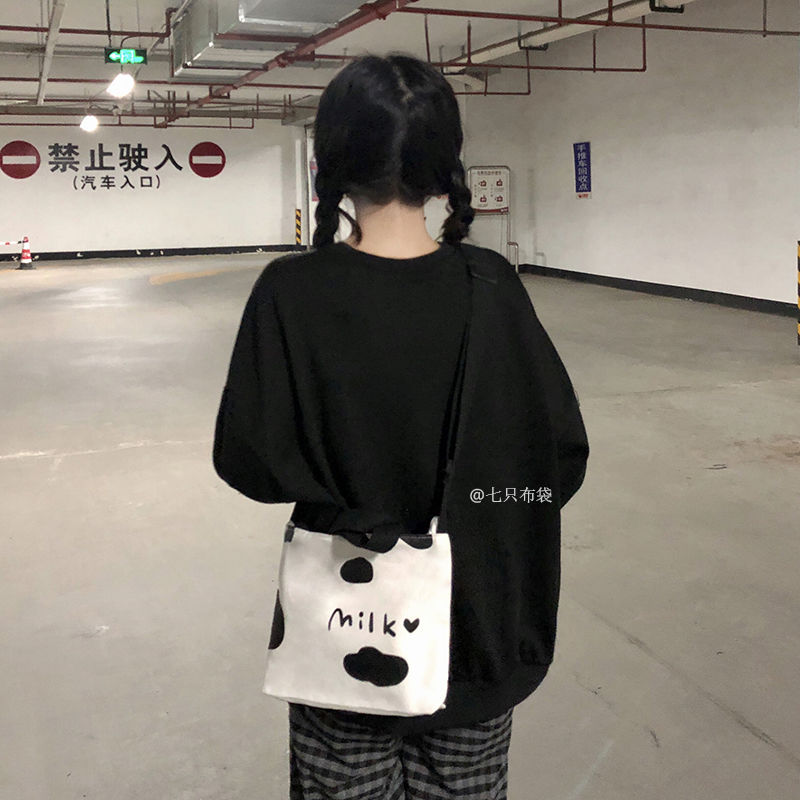 Canvas bag female portable messenger Korean ins cute girl student messenger bag female small bag Japanese Harajuku
