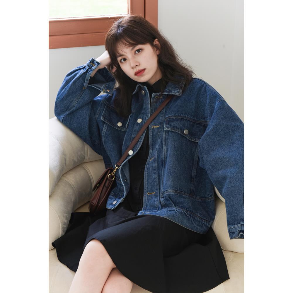 Retro short denim jacket women loose spring and autumn 2022 Korean version autumn new trendy ins long-sleeved top BF