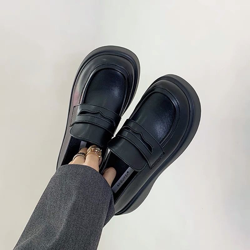 JK small leather shoes female students Korean version Japanese British style 2022 new retro heightened thick-soled loafer shoes a pedal
