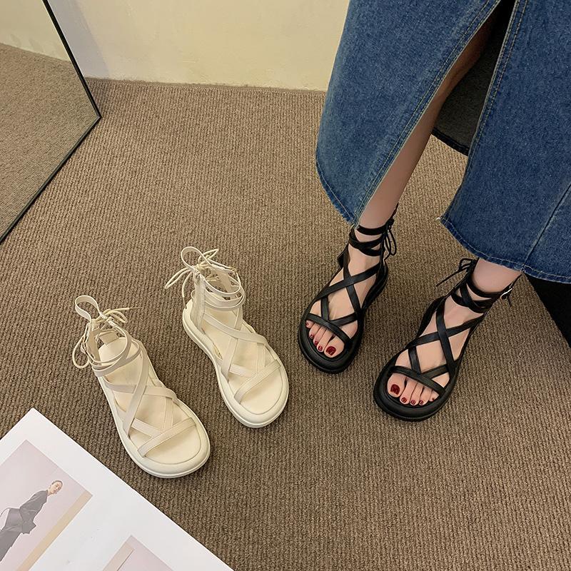 Roman sandals women's summer 2022 new all-match fairy wind high-top flat shoes cross straps soft bottom cool boots