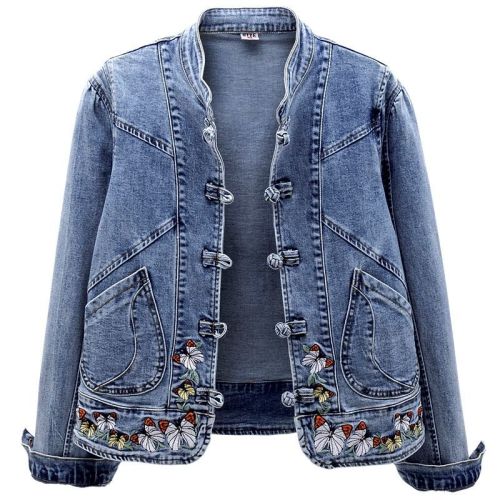 Spring and Autumn New Denim Jacket Women's Short Versatile Retro Chinese Style Embroidered Stretch Jacket Slim Top Trendy