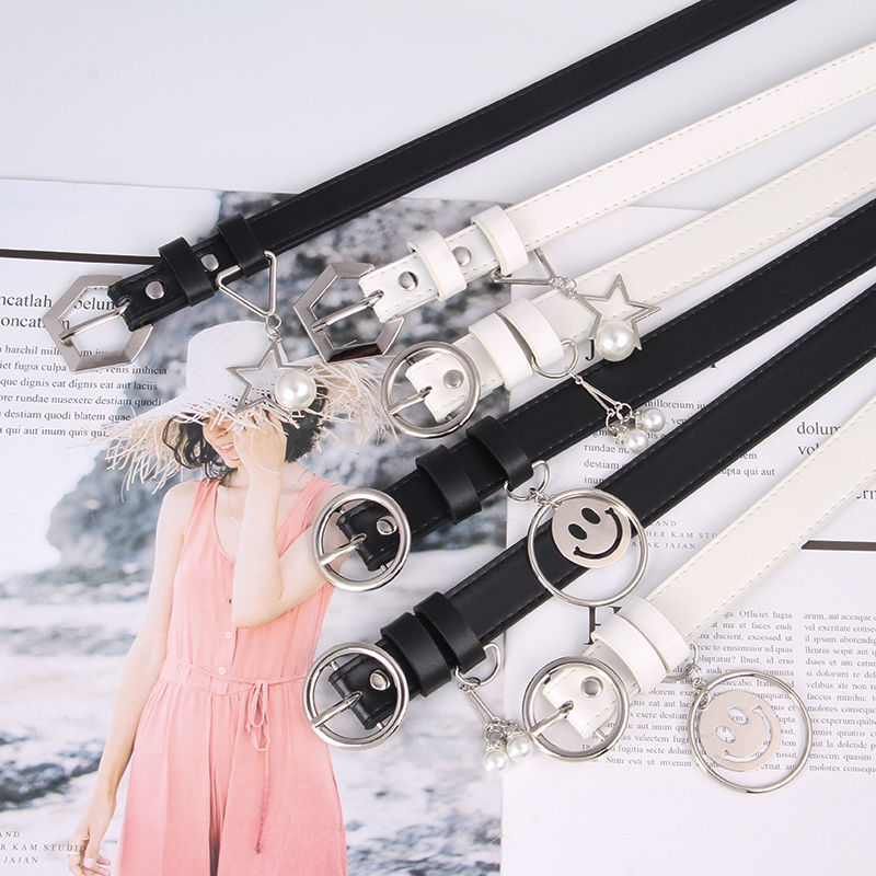 Korean version of the retro belt female decorative hundred matching skirt small belt student Korean denim overalls with black