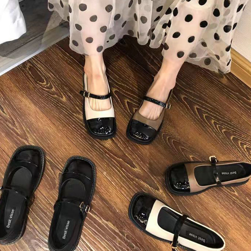 British style small leather shoes low-heeled shoes French retro Mary Jane shoes 2022 spring new single shoes one-word buckle women's shoes