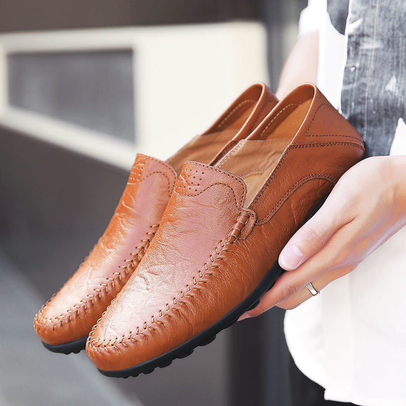 Doudou shoes men's casual leather shoes Korean version driving lazy one pedal soft bottom men's shoes