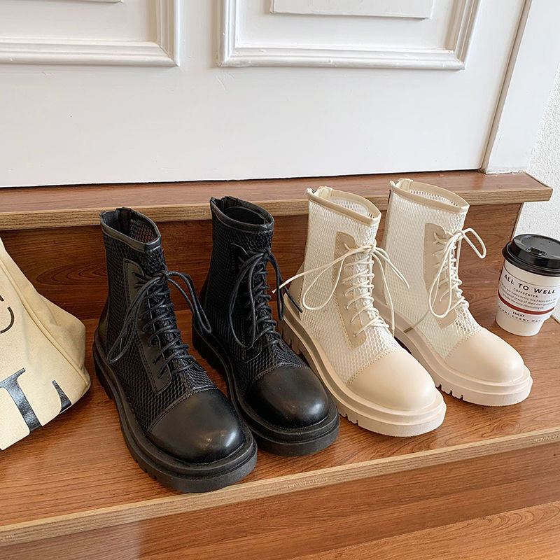 Martin boots summer thin women's 2022 summer new British style breathable zipper mesh boots hollow thick-soled short boots