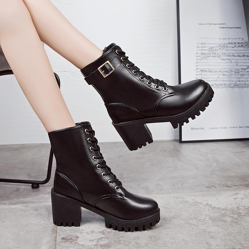 Martin boots women's British style nude boots women's short boots thick heel mid-boots Korean version all-match high-heeled women's boots winter women's shoes
