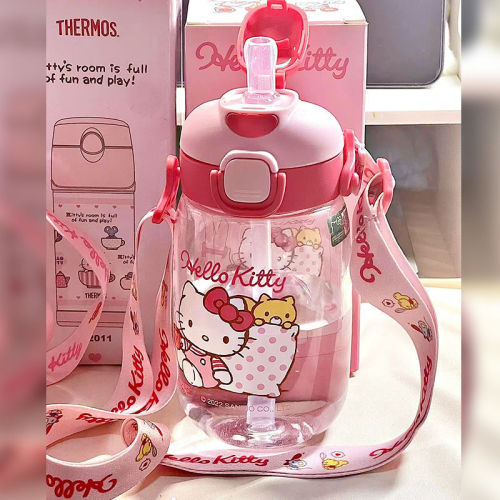 Hello Kitty children's water cup primary school girl high-value with a straw cup straight drink anti-fall class special kettle