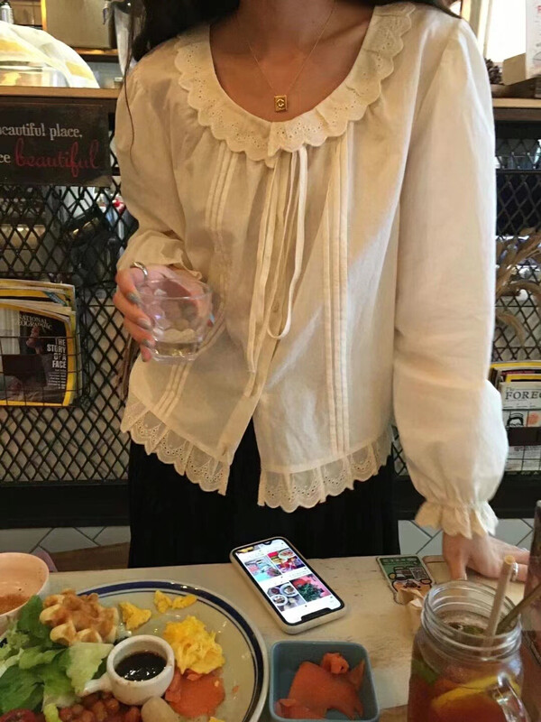 New in early autumn! [Xiaolujia] Chic and heavy craftsmanship lace shirt 80737# WTT