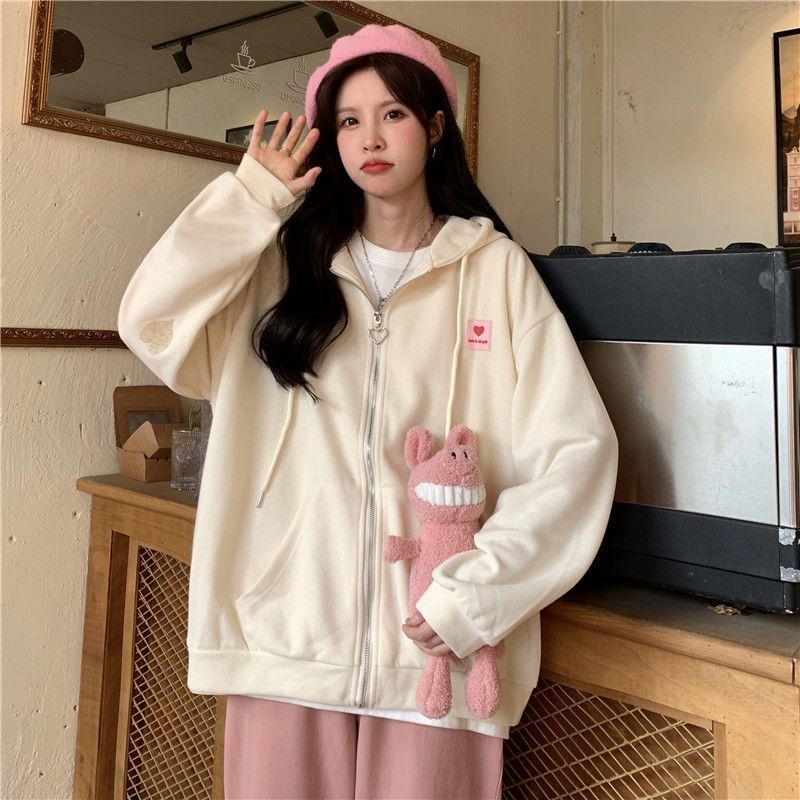 chic Hong Kong style love sweater women's spring and summer Korean version loose ins lazy wind bf thin zipper student jacket