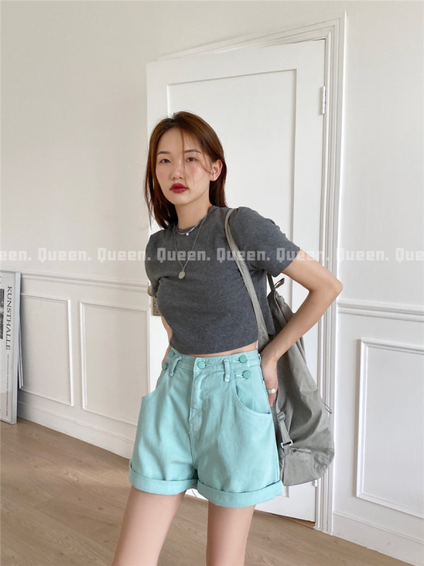 Original price 45.62! 【QUEEN1】Characteristic waist slim curly denim shorts 331# OZQ
