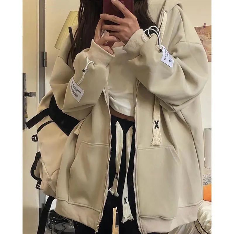 Early spring ins lazy wind ribbon hooded sweater loose casual chic tide brand cardigan Korean version thin coat women