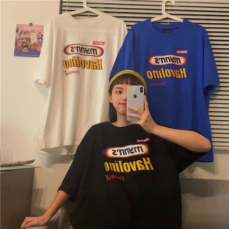 Summer short-sleeved t-shirt women's loose women's clothing 2021 new Korean letter mid-length all-match half-sleeved trendy ins top