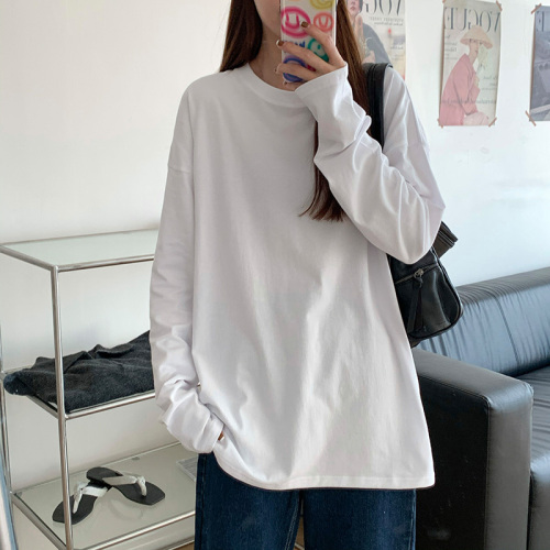 Net Price Official Picture Imitation Cotton 95% Polyester 5% Spandex Summer New Long Sleeve T-Shirt Women's Loose White Bottoming Shirt