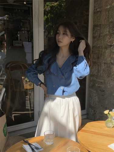 Real shooting real price Korean version loose and thin big lapel long-sleeved denim shirt jacket all-match student bottoming top