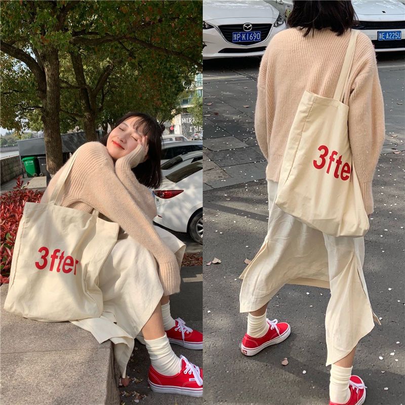 2022 new ins one-shoulder large-capacity canvas bag college style cloth bag Japanese and Korean student canvas bag female messenger
