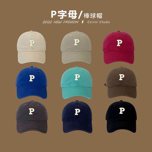 Baseball hat female spring and summer Korean version show face small letter P standard  new fashion all-match couple peaked cap