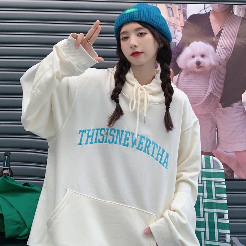 #real shot price fish scale cloth cotton thin sweater women's hooded embroidered letters