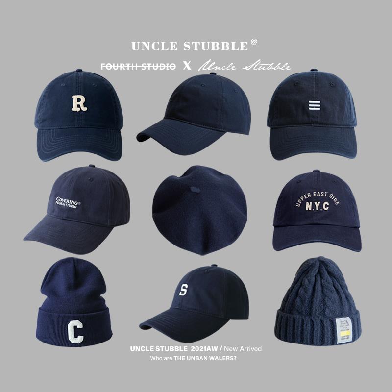 Navy blue hat baseball cap new soft top cap men dark blue hat knitted hat beret women