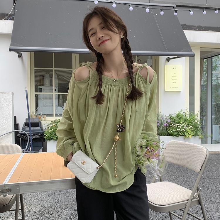 One-shoulder strappy sunscreen shirt women's summer thin Korean version design feeling small and thin baby shirt top