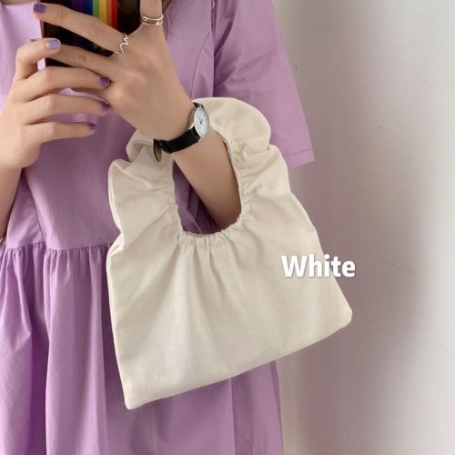 2020 spring and summer new canvas bag ins wind pleated ruffled shoulder hand bag mini dumpling bag clutch