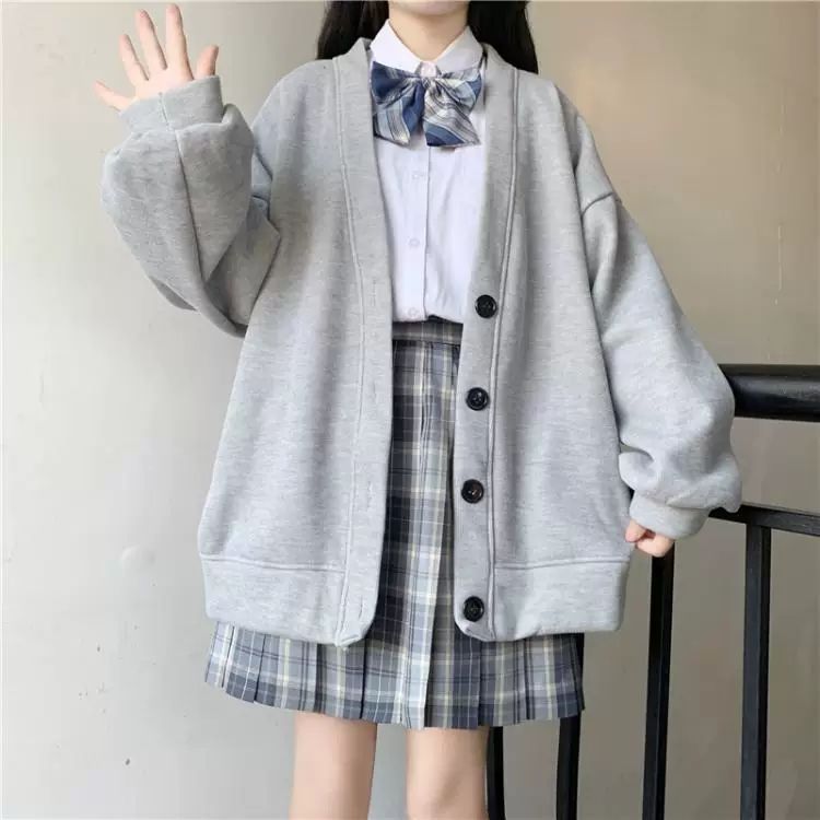 Japanese cardigan sweater women's autumn and winter new all-match student loose soft girl button jacket female college style girlfriends dress