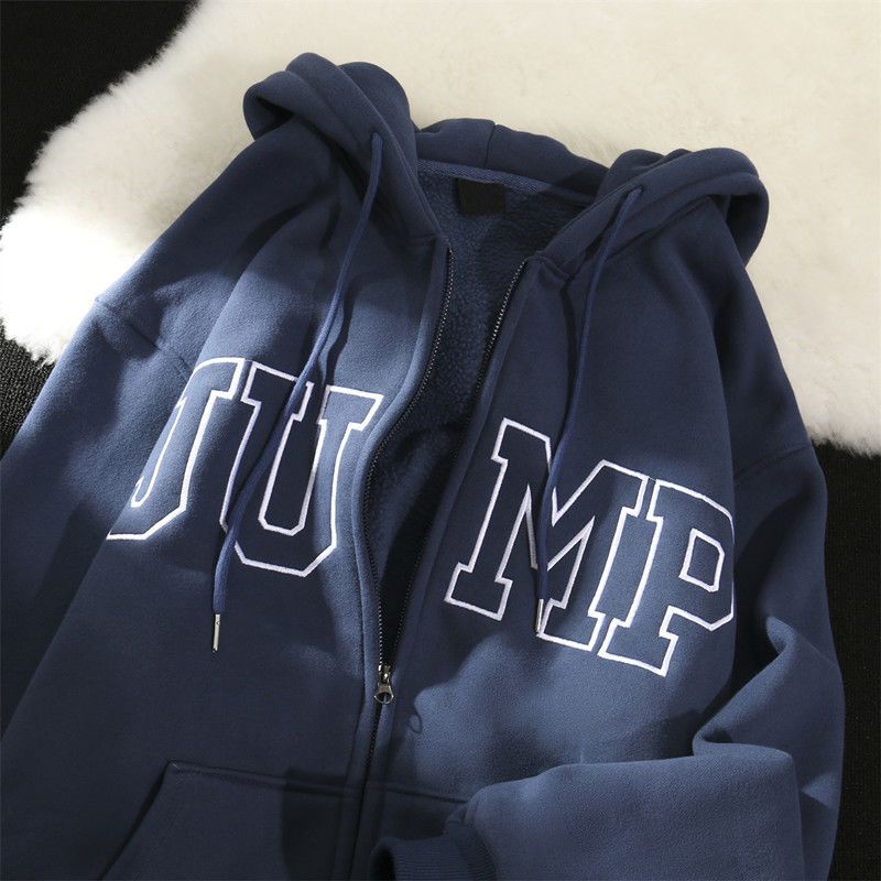 Winter fleece thickened national tide hooded sweater cardigan male and female students spring and autumn new Korean version loose coat hoodie