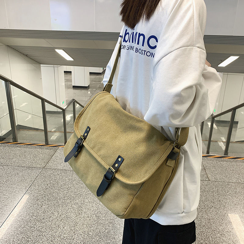 Tide brand Japanese ins style shoulder bag large-capacity male messenger bag student wild retro messenger bag canvas bag female