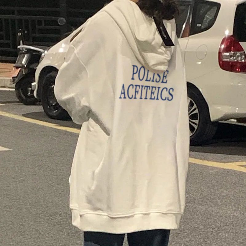 White pullover hooded sweater female spring Korean version student loose BF lazy wind long-sleeved top coat ins tide