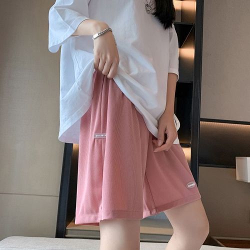 Pregnant women's shorts women's summer thin section outer wear five-point pants large size ice silk sports wide-leg pants middle pants summer summer clothes