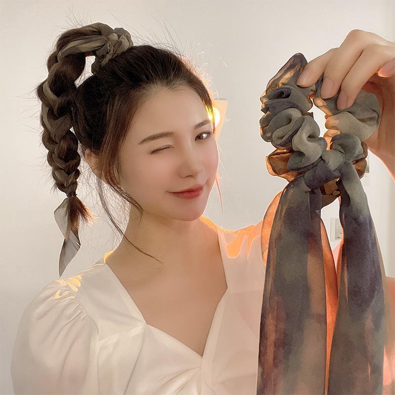 Summer super fairy tie ponytail streamer head rope net red 2021 new hairband female tied hair bow headwear hair ring