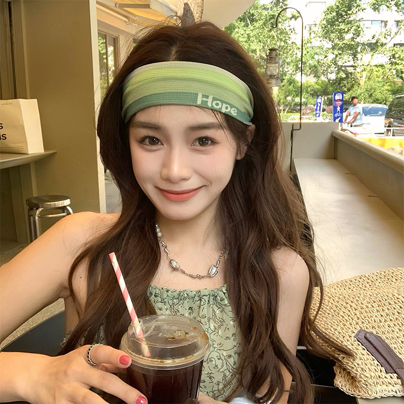 Summer fitness sports girl hairband color matching gradient color running sweat-absorbing anti-perspirant headband yoga sweat guide hairband
