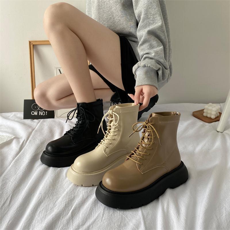 Increase height and thin short boots tide ins cool British style fried street short boots Martin boots women's 2021 new trend all-match boots