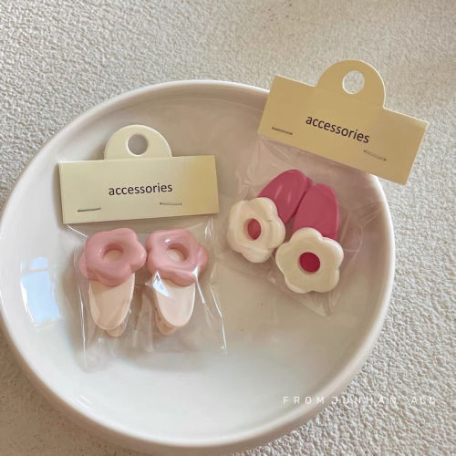 2 packs~Korea INS color macaron pink flower broken hair clip duckbill clip hairpin hair accessories headdress