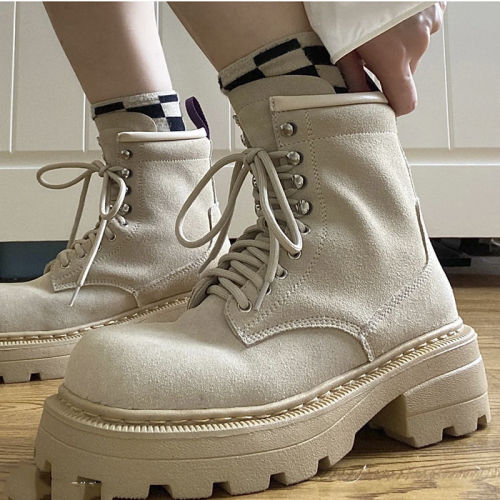 British style Martin boots women's 2022 autumn new thick bottom square toe short boots front lace thick heel wild fashion boots women