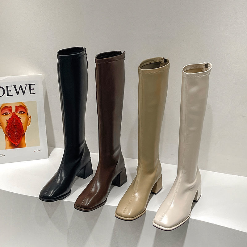 Cavalier boots boots women's 2022 spring and autumn thick heels high heels square toe but knee high boots fashion all-match long boots