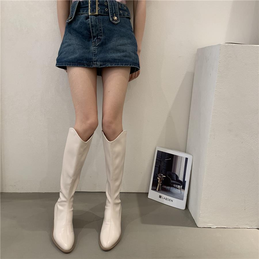 2022 spring and autumn thin western cowboy boots niche white pointed high boots small knight boots net red boots women