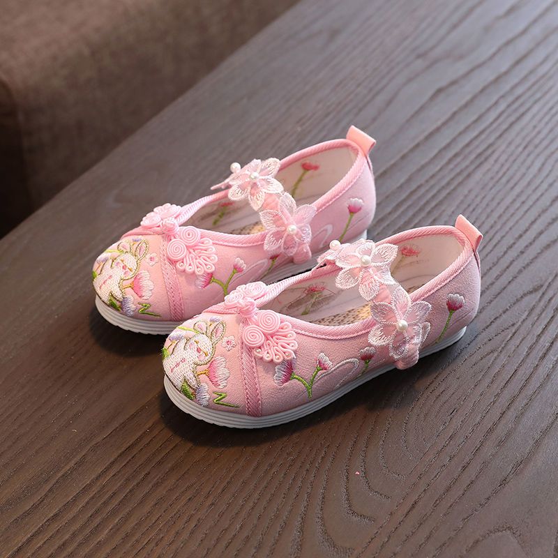 Girls' ancient costume embroidered shoes Chinese style children's Hanfu shoes ancient style baby dance shoes kindergarten performance shoes spring