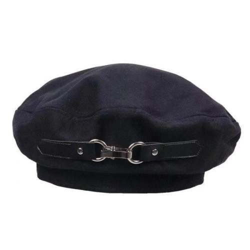Black beret women's leather buckle design dark Japanese niche flat cap British all-match retro painter hat trend