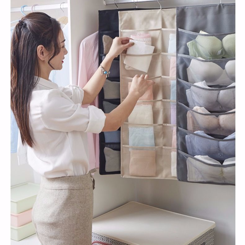 Underwear storage bag double-sided wardrobe socks home wall-mounted storage bag clothing bra storage artifact