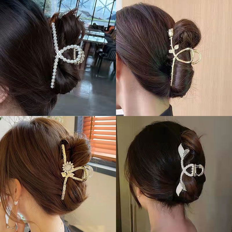 ins pearl catch hair clip back head female hair clip headwear net red metal shark clip large hair